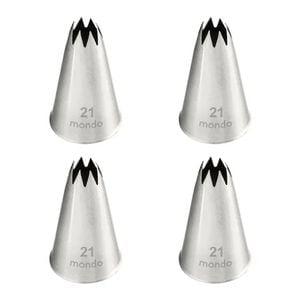 4PK Mondo Stainless Steel #21 Star Piping Tip - Silver