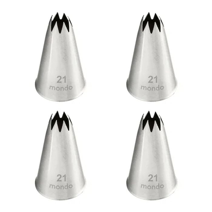 4PK Mondo Stainless Steel #21 Star Piping Tip - Silver