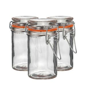 Argon Tableware Glass Storage Jars - 70ml/2.5oz - Set Of 3 - 4 Colour Seals Airtight Kitchen Storage Container Preserving Jar