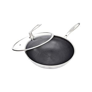 SOGA Stainless Steel Tri-Ply Fry Pan 32cm – Textured Non Stick Skillet with Glass Lid