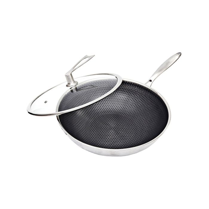 SOGA Stainless Steel Tri-Ply Fry Pan 32cm – Textured Non Stick Skillet with Glass Lid