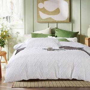 Fabric Fantastic Tufted Boho Embroidery Quilt/Doona/Duvet Cover Set - White - Super King Size