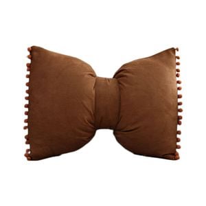 Catzon Bow Throw Pillow Covers with Pom Poms Soft Velvet Boho Decor-Coffee