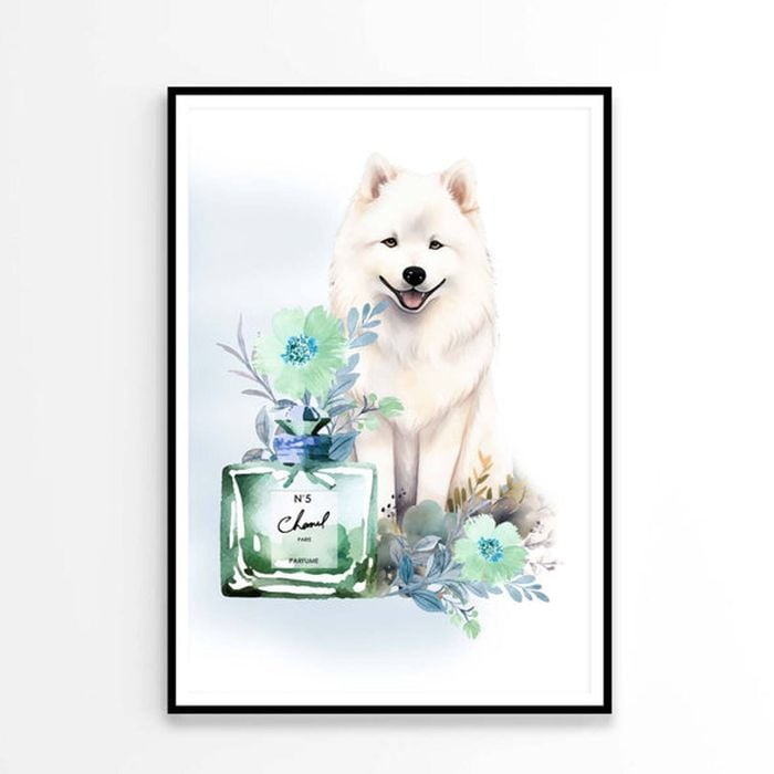 Modern Fashion Perfume with Samoyed Dog   Print 100% Australian Made 90 x 120cm   (Poster)