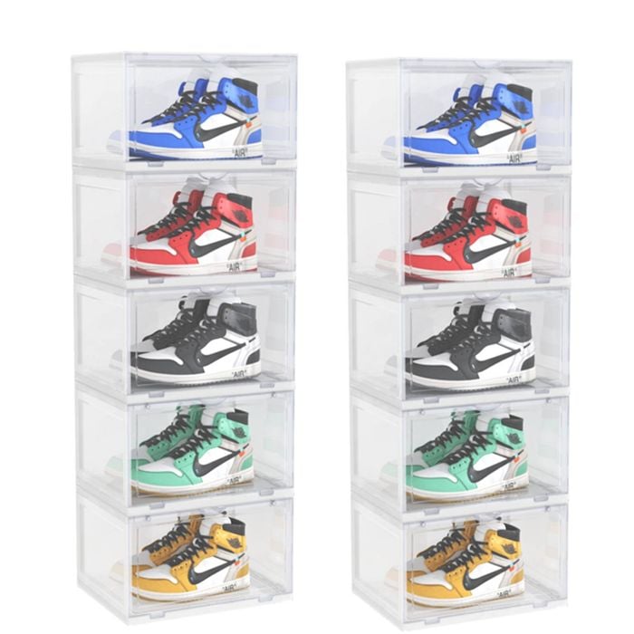 Soga 2x 5-tier Transparent Shoe Organiser Stackable Folding Storage Box Magnetic Door