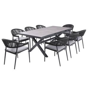 FurnitureOkay Nice-Mosman 9-Piece Ceramic Outdoor Extendable Dining Setting (With 160/210x100cm Table) - Charcoal