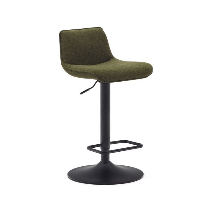 Zenda stool in dark green chenille and matt black steel height 81-102 cm