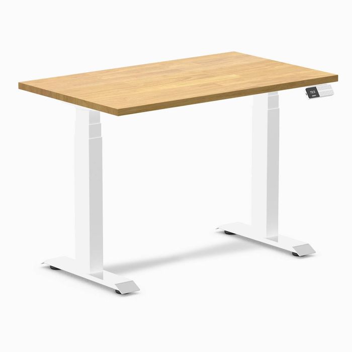 Desky Dual Mini Rubberwood Sit Stand Desk White Frame 100cm