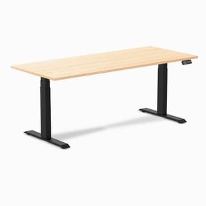 Desky Dual Sit To Stand Maple Hardwood Desk 180x75cm Matte Black Frame