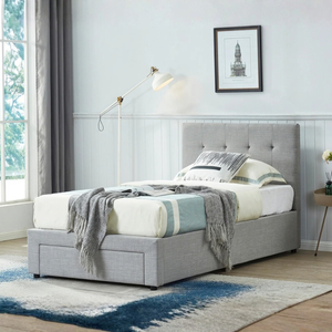 Big Lot Silver Grey Isabella Bed Frame with Storage Drawers - Silver Grey, King Single