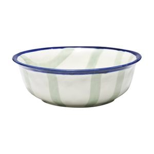 Porto Sable Kitchen Serving Bowl White & Sage Green Stripe 25cm