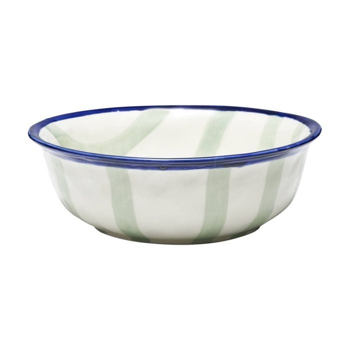 Porto Sable Kitchen Serving Bowl White & Sage Green Stripe 25cm