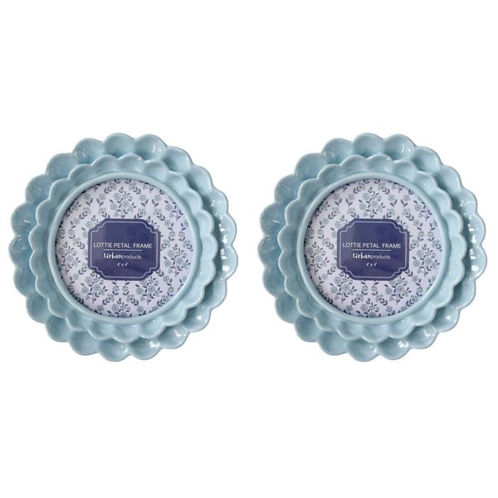 2PK Urban Resin/Wood Lotti Petal Round Photo Picture Frame 4x4in 15cm Blue