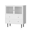 Oikiture Sideboard Buffet Storage Cabinet Tempered Glass Door 2 Drawers White