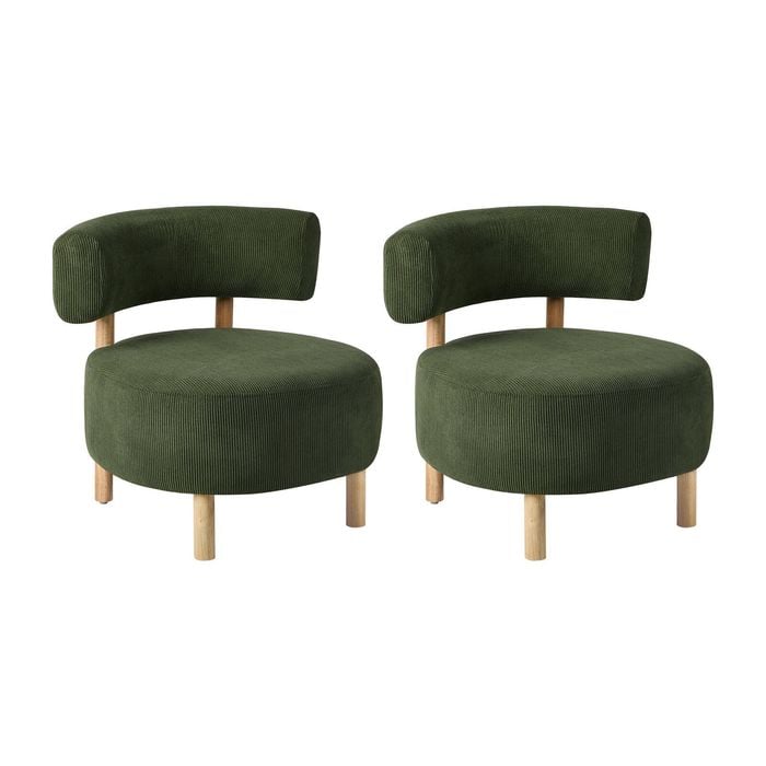 Oikiture Set of 2 Wooden Armchair Lounge Chair Velvet Accent Armchairs