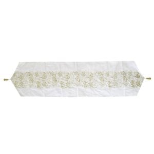 Embroidered Faux Silk Table Runner 33 x 135 cm Fleur White Gold