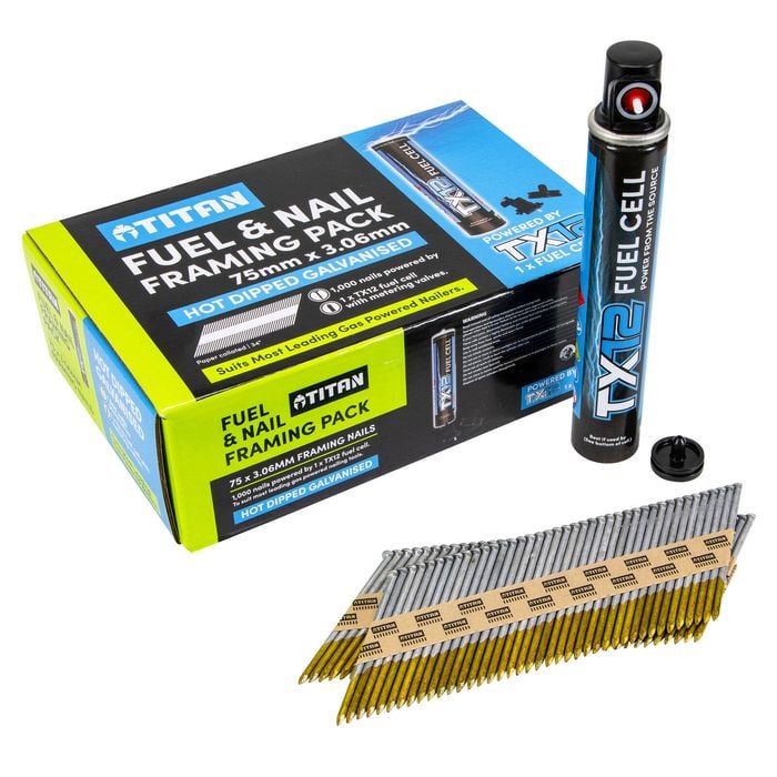 Titan Collated Framing Nails Gas Pack 75 x 3.06mm HDG Steel 1000 Box