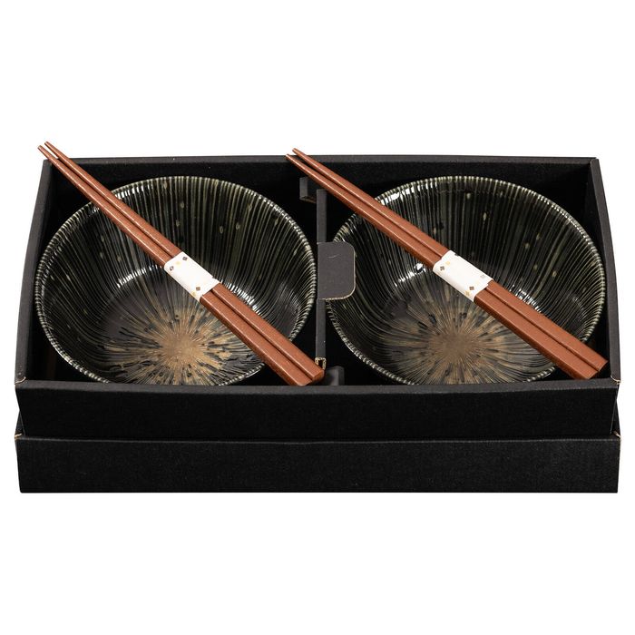 Omotenashi Kyo Sendan Set of 2 Donburi Bowls & Chopsticks - Black