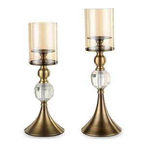 SOGA 2 Piece 38cm and 43cm Glass and Metal Candle Holder Set