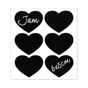 Set of 6 Glass Jar Chalkboard Labels - Heart - 6cm x 5cm