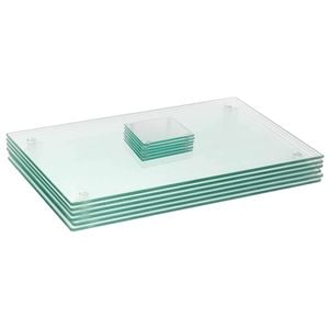 12pc Glass Placemats & Square Coasters Set - 50 x 40cm - Clear - Dining Table Protection Place Mats & Coasters