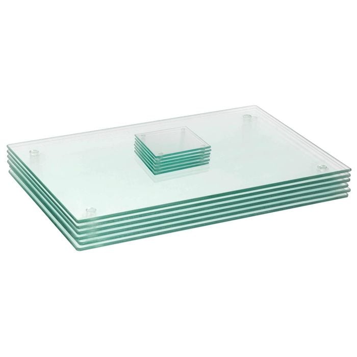 12pc Glass Placemats & Square Coasters Set - 50 x 40cm - Clear - Dining Table Protection Place Mats & Coasters