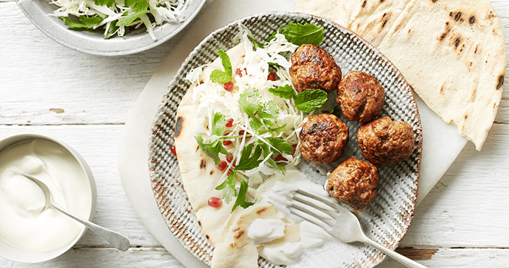 Harissa Lamb Meatballs With Cabbage & Pomegranate Salad Recipe | Matador BBQs