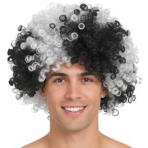 Deluxe Afro Wig Curly Hair Costume Party 70s 80s Dress Up Black/White