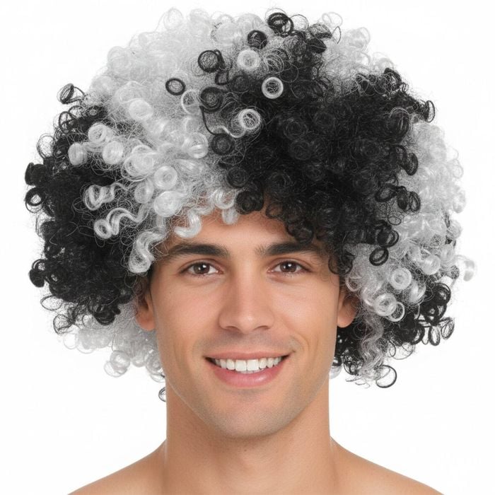 Deluxe Afro Wig Curly Hair Costume Party 70s 80s Dress Up Black/White