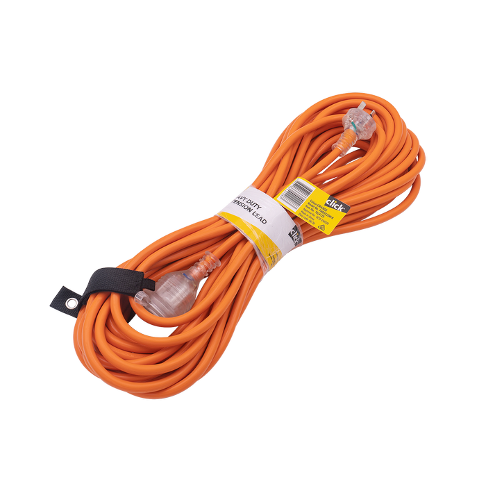 Click 20m Orange Heavy Duty Extension Lead With Cable Tie