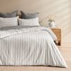 Dreamaker Rumi Washed Cotton Reversible Quilt Cover Set White with Charcoal Stripe Double Bed