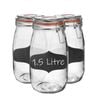 Argon Tableware 3x Glass Storage Jar & Labels Set - 1.5l/50.7oz 4 Colour Seals Airtight Kitchen Storage Container Preserving Jar