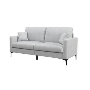 Costway Fabric Loveseat Sofa Lounge Upholstered Couch Metal Legs W/armrest & Pillows Grey