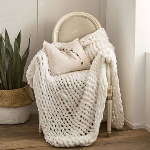 CottonMore Soft Knitted Chenille Chunky Yarn Blanket Throw Rug 130x160cm - White