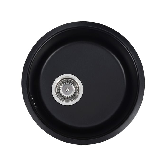 Mondella Resonance Black Single Bowl Round Sink with Overflow Kit - Round
