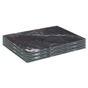 6x Glass Placemats - 30 x 20cm - Black Marble Effect - Dining Table Place Mats Tabletop Protector for Kitchen Worktops