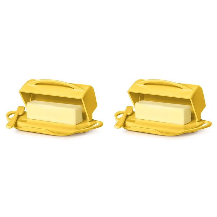 2PK Butterie Flip-Top Plastic Butter Dish w/ Spreader 22.9x14cm - Yellow