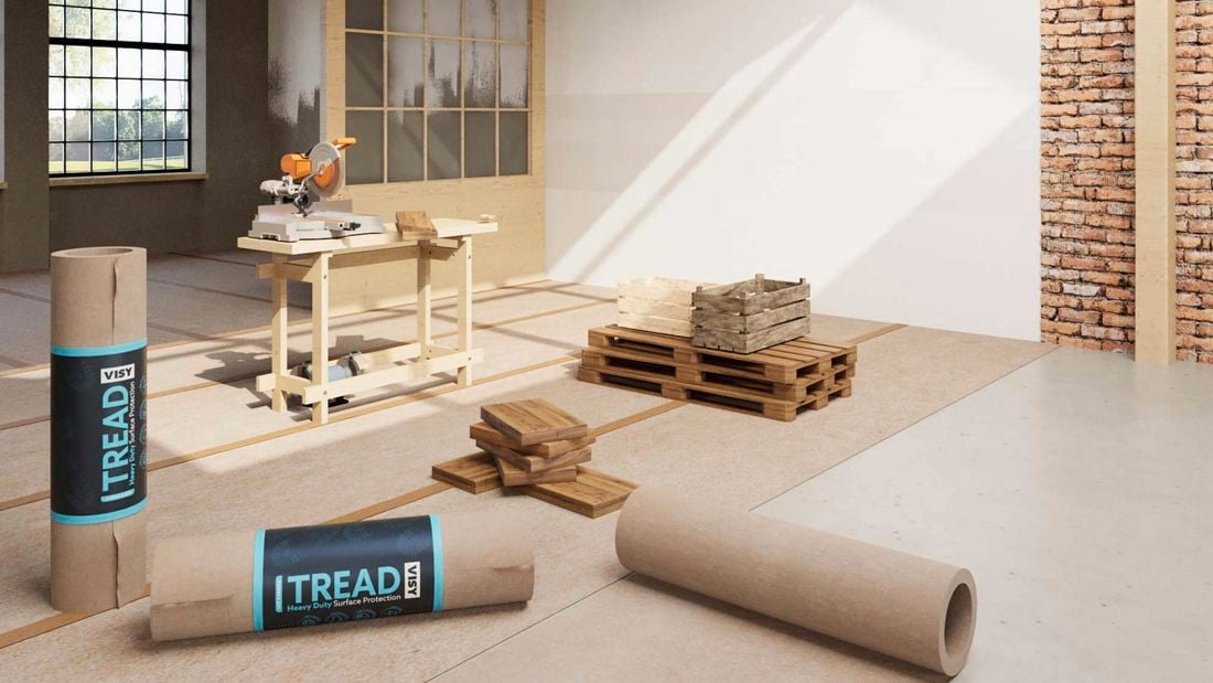 Rolls of Visy tread in a room being renovated