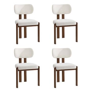 Oikiture Set Of 4 Dining Chairs Linen Fabric Kitchen Padded Seat Beige&brown