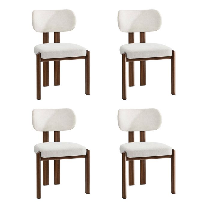 Oikiture Set Of 4 Dining Chairs Linen Fabric Kitchen Padded Seat Beige&brown