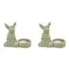 2x Urban Cute Reindeer 9cm Ceramic Tealight Holder Candle Home Decor - Sage