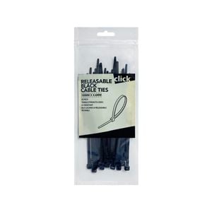 Click 100mm Black Releasable Cable Tie - 25 Pack
