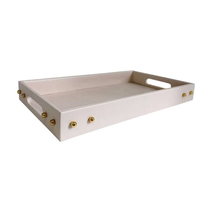 SS Collective Small Cream Studded Decor Tray W/ Gold Studs & Handles 42x25cm