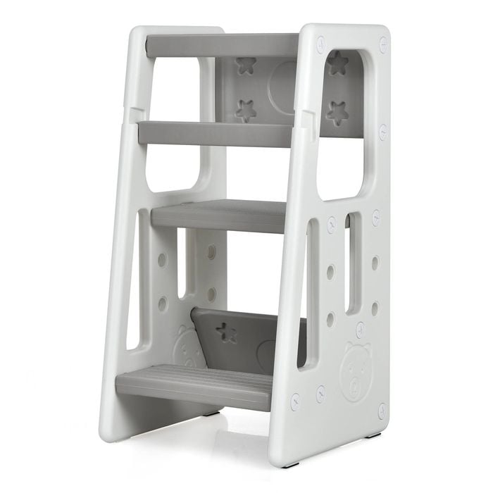 Costway Kids Step Stool Adjustable Toddler Tower Kitchen Countertop Bathroom Grey