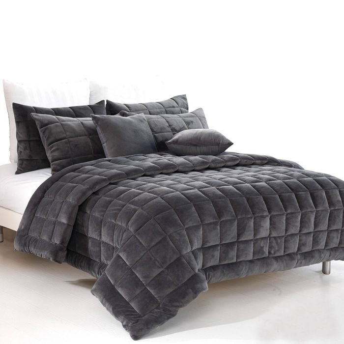 Alastairs Augusta Faux Mink Quilt / Comforter Set Charcoal - Queen