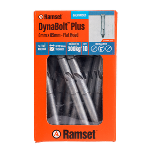Ramset 8 x 85mm Countersunk Galvanised DynaBolt Plus Masonry Anchor  - 10 Pack