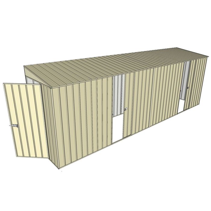 Build-A-Shed 1.2 x 6.0 x 2.0m Tunnel Shed Tunnel Hinged Door with 2 Sliding Side Doors - Cream