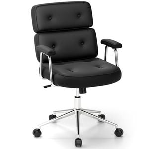 Costway Swivel Office Chair Pu Leather Upholstered Armchair Black