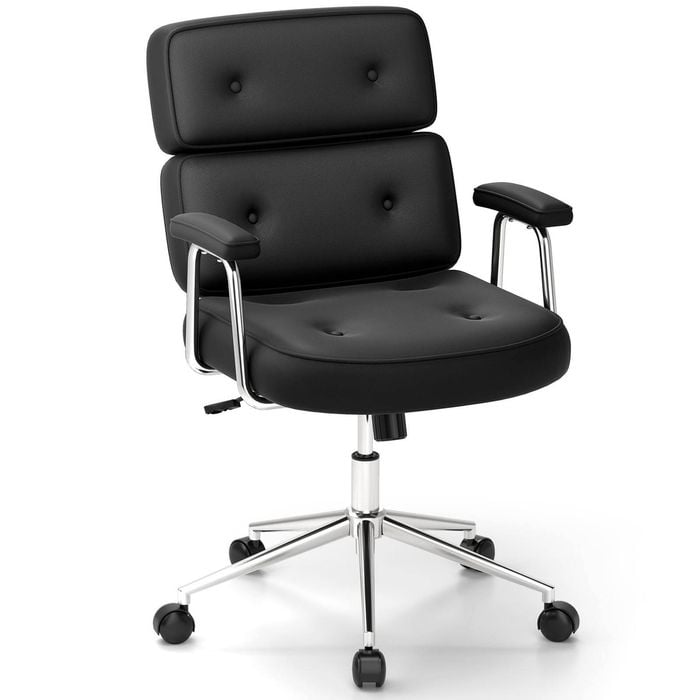 Costway Swivel Office Chair Pu Leather Upholstered Armchair Black