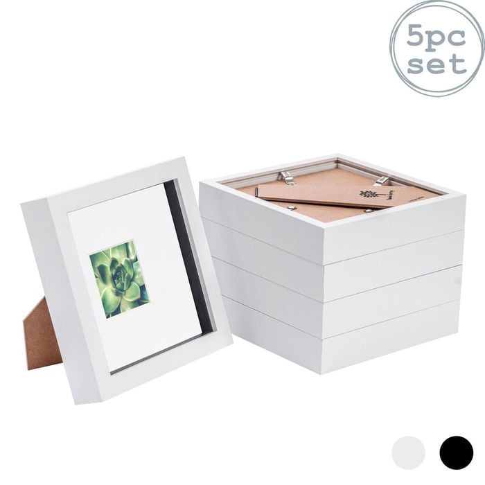Nicola Spring 5 Piece 6 X 6 3d Shadow Box Photo Frame Set - Craft Display Picture Frame With 2 X 2 Mount - White